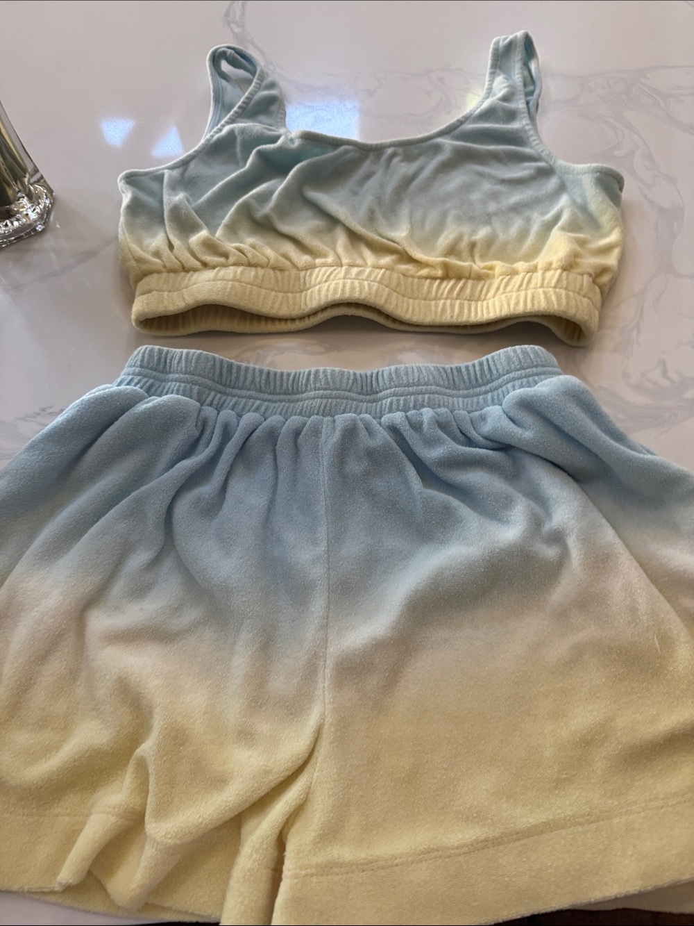 Sunday in Brooklyn Light Blue Terry Lounge tank and shorts set.
